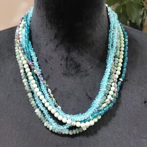Womens Fashion Multi Strand Multicolor Beaded Collar Necklace with Lobster Clasp